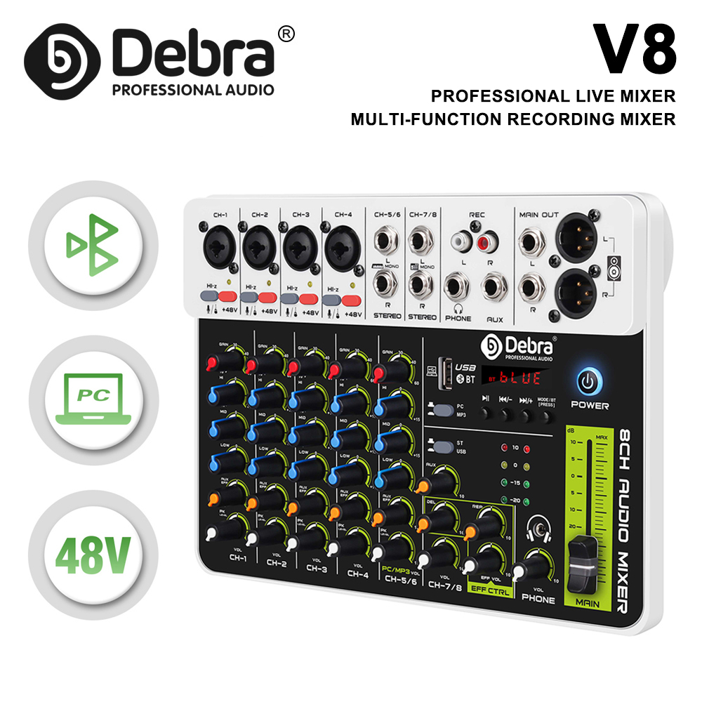 Audio Mixer 4 Channel - Debra V4/V8 Audio Interface Mixer, DJ