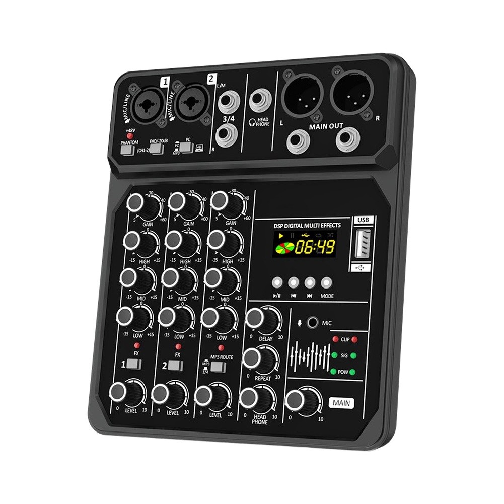 Audio And Music Mixer - Portable 4-Channel Audio Mixer With 48V