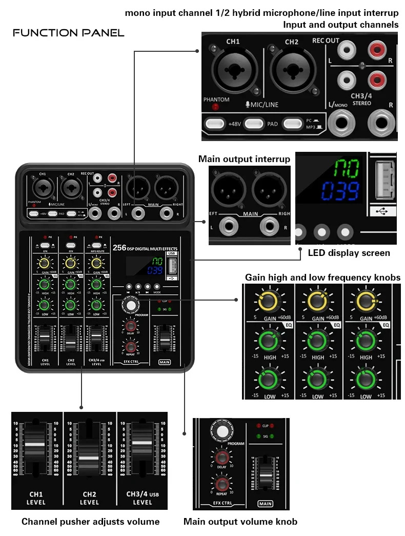Audio Interface Mixer with Blu - Audio Mixer 4 Channel ulasan dan harga