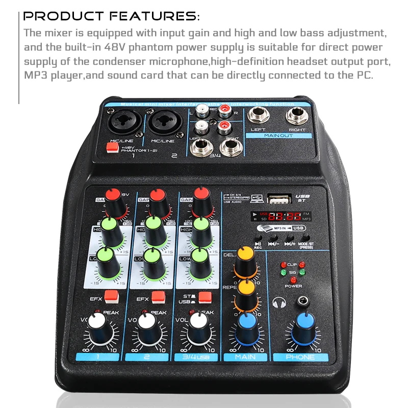 4-Channel Mini USB Audio Mixer - Audio Mixer 4 Channel ulasan dan harga